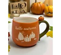 New Orange Hello Autumn Pumpkin Mug - Ceramic Tea & Coffee Mug with Cute Pumpkin Handle - Cosy Seasonal Drinkware, Perfect Autumn Gift for Coffee or Tea Lovers or Festive Kitchen Decor - T55