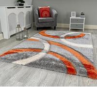 NEW ORANGE SILVER GREY CREAM LUXURIOUS THICK PILE MODERN SOFT SILKY CONTEMPORARY SHAGGY RUGS MATS UK (80X150CM)