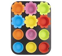 NEW Orion Muffin Pan Set 12 Silicone Moulds Non Stick Colorful Baking Pan Cup...