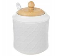 NEW Orion Sugar Bowl WhiteLine 350ml White with Spoon Bamboo Lid Porcelain