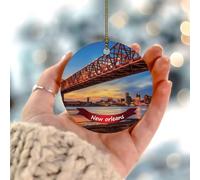 New Orleans City Landscape Christmas Tree Ornament Architecture Map Building Art Scenic' Round Porcelain Pendant Ceramic Circle Elegant Christmas Bauble Present for Festive Holidays Home Decor