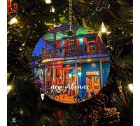 New Orleans Cityscape Christmas Ornament City Building House Decorations Skyscraper Christmas Ornament Keepsake for Boys Girls Round Ceramic Christmas Decoration