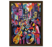 New Orleans Jazz Festival Street Musicians Playing Music City at Sunset Abstract Modern Painting Artwork Framed Wall Art Print A4 Artery8 Brown One Size
