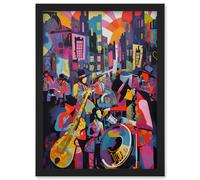 New Orleans Jazz Festival Street Musicians Playing Music City at Sunset Abstract Modern Painting Artwork Framed Wall Art Print A4 Artery8 Black One Size