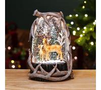 New Ornate Glitter Spinner with Deer, Multicolour LED Light Decoration - Festive Table and Mantle Ornament with Swirling Glitter Effect N-81