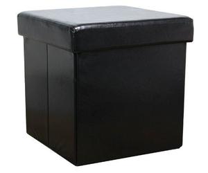 New Ottoman Foldaway Storage Blanket Toy Box Faux Leather Black 38x38cms
