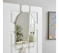 New Over The Door Arched Mirror with Shelf | Space-Saving Design with Modern Metal Frame for Bedroom & Hallway M-05 (Green)