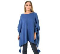 New Oversized Ladies Italian Boxy Lagenlook Poncho Look Drape Sides Jumper Top (Denim, ONE Size FIT (8-28))