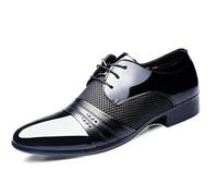 New Oxford Shoes for Men Lace Up PU Leather Cap Toe Patchwork Derby Shoes Rubber Sole Anti-Slip Low Top Non Slip Classic (Color : Black, Size : 10.5 UK)