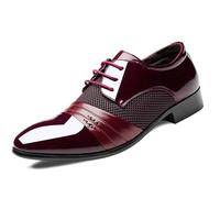 New Oxford Shoes for Men Lace Up PU Leather Cap Toe Patchwork Derby Shoes Rubber Sole Anti-Slip Low Top Non Slip Classic (Color : Claret, Size : 10.5 UK)