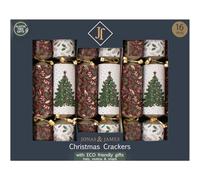 New Pack of 16 Enchanted Christmas Tree Crackers - Burgundy and Cream Deluxe Table Crackers with Gold Ribbon, Hat, Snap, Motto & Gift N-10 (Enchanted Christmas Tree (Burgundy & Cream), 16)