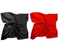 New Pack of 2 Satin Solid Plain Silk Shiny Scarf Hijab Square Head Neck Wrap 90x90 cm… (Black-Red)