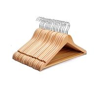 New Pack of 20 Natural Wooden Coat Clothes Garment Hangers with Non Slip Trouser Bar 45cm Flat Suits Tops Shirts Dresses Blouses Hanger Wardrobe Clothes Organiser High Grade Durable Quality Hangers