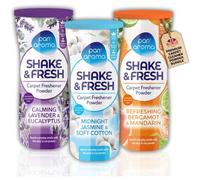 New Pan Aroma Shake & Fresh Carpet Powder 3x500g-Triple Scents: Lavender/Eucalyptus, Jasmine/Cotton, Bergamot/Mandarin; Odour Control w Essential Oils