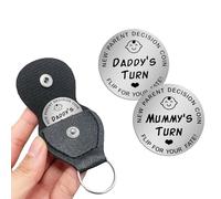 New Parents Decision Coins with Leather Case, Stainless Steel Decision Making Coin, Decision Flip Coin for New Mummy Daddy, Funny Double Side Baby Turn Coin, Commemorative Coin for Decision Making