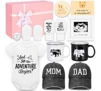 New Parents Gifts for Couples, First Time Mom & Dad Baby Gift Basket with Decision Coin, Ultrasound Frame, Caps, Gender Reveal Present, Expecting Parents, Pregnancy Announcement, Congrats