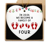 New Parents Gifts for Couples in 2026 We Become a Family of Four Hanging Ornament for Expecting Mother First Time Mom Dad Gift Newborn Gifts Ceramic Heart Keepsake