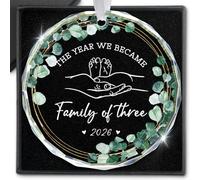 New Parents Gifts for Couples The Year We Became Family of Three 2026 Gifts for Expecting Parents Pregnant Expecting Baby Glass Ornament 2026 First Time Parents Ornament Baby Announcement Gift
