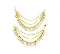 New Pattern Traditional Gold-Plated Pearl Ear Chain Earrings, White Crystal Stones, 3-Tier Layered Design, Wedding Jewelry, 12cm Length By Indian Collectible