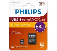Philips - Micro SDHC 64 GB Class 10 Memory Card + Adapter