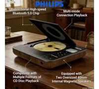 New Philips EXP5608 Retro CD Player Wireless Bluetooth USB/TF Home Desktop Audio HiFi Stereo MP3 Loudspeaker Box Long Standby Black Brown EXP5608