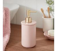 New Pink Bobbin Decorative Edge Soap Dispenser, Ceramic Bathroom Liquid Soap Pump Bottle with Smooth Glazed Finish, Stylish Countertop Sink Accessory-M05 (Soap Dispenser)