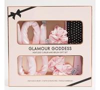 New Pink Glamour Goddess Heatless Curler & Brush Gift Set Includes Heatless Curler,Satin Scrunchies,Paddle Brush Hair Styling Essentials For Salon-Quality Hair Gift Set