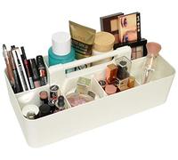 New Plastic Portable Makeup Organizer Caddy Tote Divided Basket Bin with Handle, for Bathroom Storage - Holds Blush Makeup Brushes, Eyeshadow Palette, Lipstick - Extra Large Made In USA (Ivory)