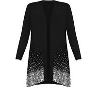 New Plus Size Ladies Sequin Cardigan Long Sleeve Womens Sparkle Top - Black - 14