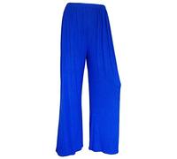 New Plus Size Womens Plain Palazzo Wide Leg Flared Ladies Trousers Pants 8-26 (UK-S/M(8-10), Royal Blue)