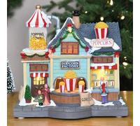 New Popcorn Factory Christmas Village Model with 11 Multicolour LED Lights - Vintage Inspired Festive Ornament with Shimmering Effect, Indoor Holiday Decoration N-60