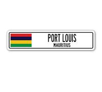 New Port Louis Mauritius Street Sign Mauritian Flag City Country Road Wall Street Sign 4x16 inches