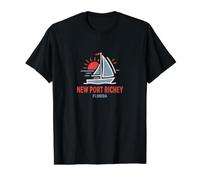 New Port Richey Florida Sailboat Sunset Design Value Graphic T-Shirt, Men, Black, XL