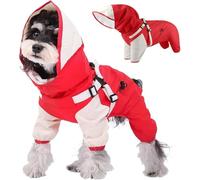 New Premium 4-Legs Dog Raincoat & Windbreaker Heavy Rain Protection Waterproof Sun Protection Jacket with Built-in Harness, Detachable Hood, Adjustable Fit & Breathable Mesh (Size:Large,Color:Red)