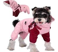 New Premium 4-Legs Dog Raincoat & Windbreaker Heavy Rain Protection Waterproof Sun Protection Jacket with Built-in Harness, Detachable Hood, Adjustable Fit & Breathable Mesh (Size:X-Large,Color:Pink)
