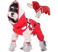 New Premium 4-Legs Dog Raincoat & Windbreaker Heavy Rain Protection Waterproof Sun Protection Jacket with Built-in Harness, Detachable Hood, Adjustable Fit & Breathable Mes(Size:XXX-Large,Color:Red)