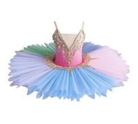 New Professional Pancake Ballet Tutu for Girls, Rainbow Colors Princess Ballet Dress, Ballet Dance Competition Costume,A,160