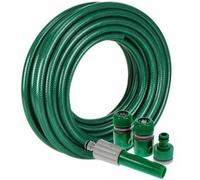 New PVC Fiber Braided Reinforced Garden Water Hose Pipe Set with Nozzles and Fittings Comfort Flexible Stretch Nylon Braided Expandable Pipe With 4 Spray Nozzle For Irrigation Car Wash Gardening (10M)