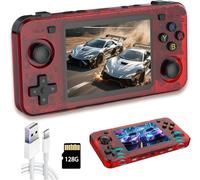 New R36H Retro Handheld Game Console, 3.5" IPS Screen Portable Video Game Console ,Built in 128G Card & 20000 Games,Open Source Linux System (Red,128g)