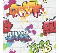NEW RASCH GRAFFITI PAINTED WHITE BRICK PATTERN URBAN CHILDRENS WALLPAPER 272901