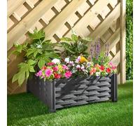 New Rattan Effect Raised Flower Bed, Ideal for Growing Flowers, Herbs, and Plants, With A Raised Design and An Open Base that Ensures Drainage and Root Growth, Perfect for Gardens - Black