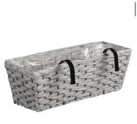 New||Rattan Effect Window Basket, Grey Weave, Rectangular Planter with Handles, 50x16x20cm, 5kg Max Load||