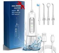 *New* Rechargeable Dental Water Jet Flosser - Cordless Electric Flosser for Teeth - 4 Modes - 300ml Water Tank, Flossers for Teeth, Teeth Cleaning Plaque Removal (White)