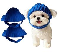 New Red Wool Knit Dog Beanie with Ear Flaps,Warm Winter Hat, Soft Knitted Pet Cap, Dog Beanie with Ear Holes, Soft Breathable Knits Pom Pom Dogs Beanies Hats Reds for Small Dogs (Blue,2pcs)