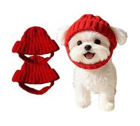 New Red Wool Knit Dog Beanie with Ear Flaps,Warm Winter Hat, Soft Knitted Pet Cap, Dog Beanie with Ear Holes, Soft Breathable Knits Pom Pom Dogs Beanies Hats Reds for Small Dogs (Red,2pcs)