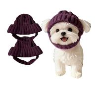 New Red Wool Knit Dog Beanie with Ear Flaps,Warm Winter Hat, Soft Knitted Pet Cap, Dog Beanie with Ear Holes, Soft Breathable Knits Pom Pom Dogs Beanies Hats Reds for Small Dogs (Purple,2pcs)