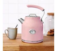 New Retro Gloss Jug Kettle 1.7L | 3KW Rapid Boil | Temperature Gauge | Cordless 360° Base | Grey Electric Kettle with Gloss Finish M-03 (Pink)