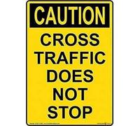 New Retro Metal Tin Sign|Vertical Caution Cross Traffic Does Not Stop Sign Yellow Warning Sign|Home Club Bar Garage Farm Wall Decorative 8"x12"