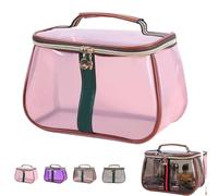 New Retro Vintage Vanity Bag, Waterproof Makeup Organizer, Travel Transparent Toiletry Bag for Women, Large Capacity Portable Skincare Cosmetic Bag, Clear Tote Storage Case with Zipper(Pink)