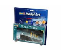 Revell Model Set 65804 R.M.S. Titanic 1:1200 Scale Unbuilt/Unpainted Plastic Model Kit with Contacta Professional Glue, Paintbrush & Selected Aqua Color Paints
